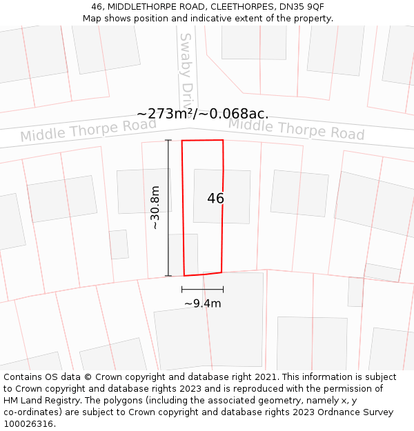 46, MIDDLETHORPE ROAD, CLEETHORPES, DN35 9QF: Plot and title map