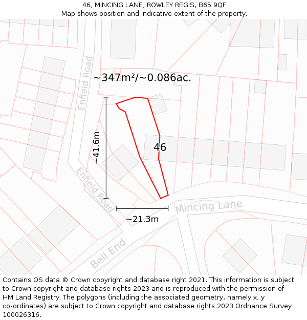 46, MINCING LANE, ROWLEY REGIS, B65 9QF: Plot and title map