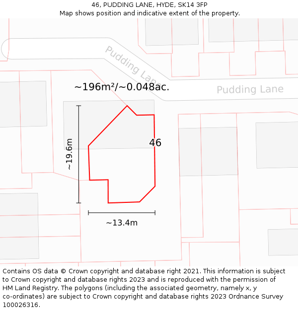 46, PUDDING LANE, HYDE, SK14 3FP: Plot and title map