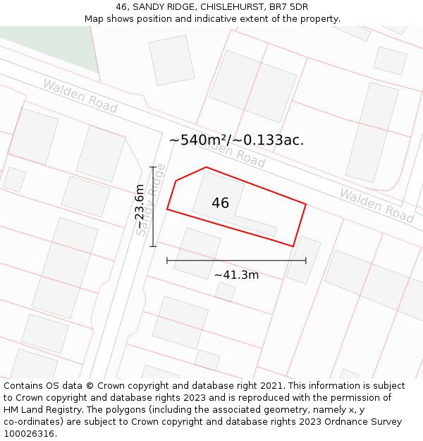 46, SANDY RIDGE, CHISLEHURST, BR7 5DR: Plot and title map