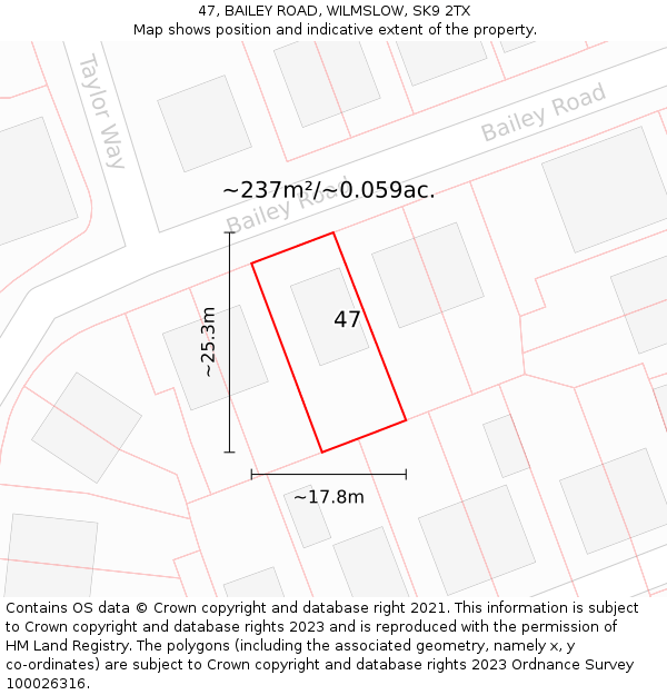 47, BAILEY ROAD, WILMSLOW, SK9 2TX: Plot and title map