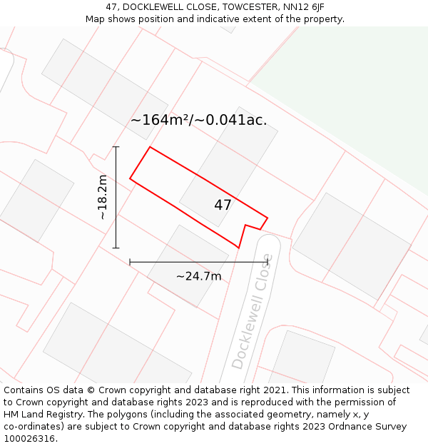 47, DOCKLEWELL CLOSE, TOWCESTER, NN12 6JF: Plot and title map