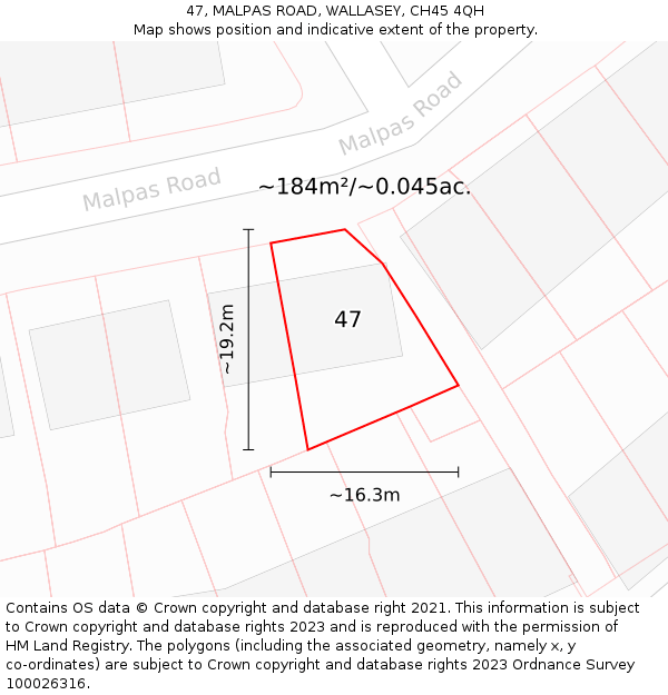 47, MALPAS ROAD, WALLASEY, CH45 4QH: Plot and title map
