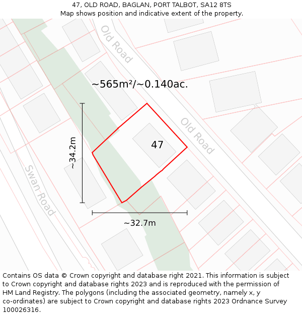 47, OLD ROAD, BAGLAN, PORT TALBOT, SA12 8TS: Plot and title map