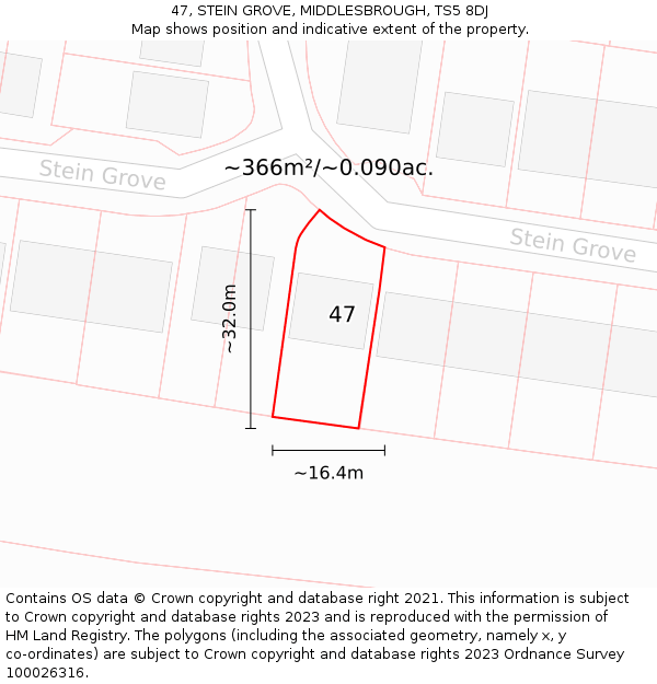 47, STEIN GROVE, MIDDLESBROUGH, TS5 8DJ: Plot and title map