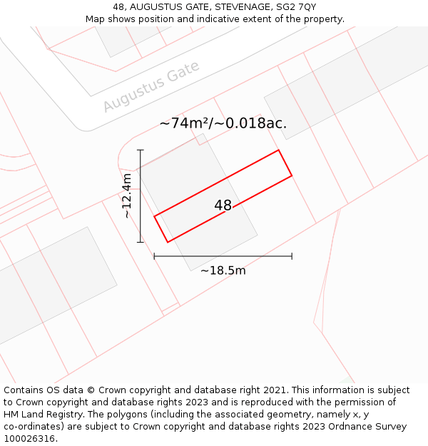 48, AUGUSTUS GATE, STEVENAGE, SG2 7QY: Plot and title map