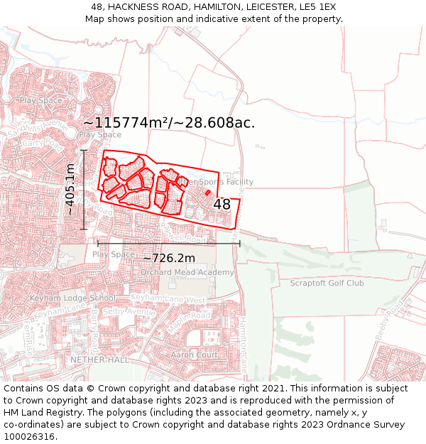 48, HACKNESS ROAD, HAMILTON, LEICESTER, LE5 1EX: Plot and title map