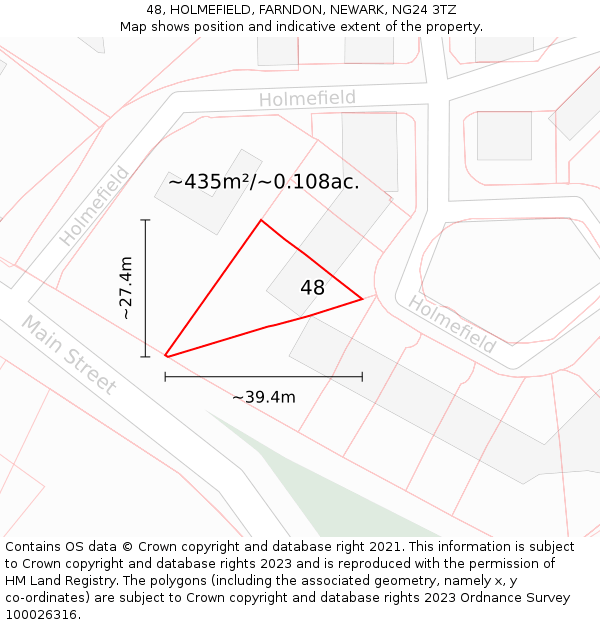 48, HOLMEFIELD, FARNDON, NEWARK, NG24 3TZ: Plot and title map