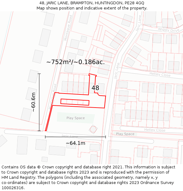 48, JARIC LANE, BRAMPTON, HUNTINGDON, PE28 4GQ: Plot and title map