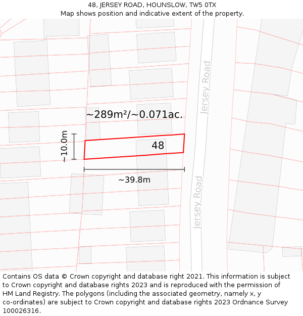 48, JERSEY ROAD, HOUNSLOW, TW5 0TX: Plot and title map