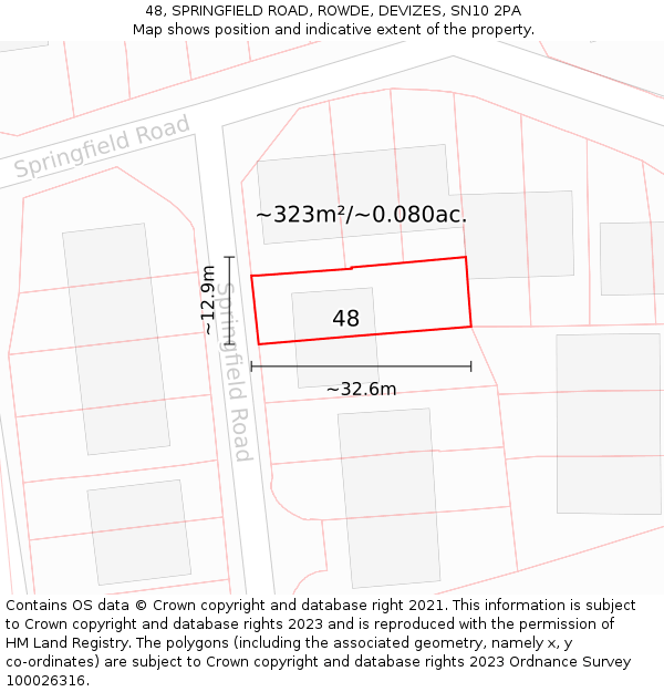 48, SPRINGFIELD ROAD, ROWDE, DEVIZES, SN10 2PA: Plot and title map