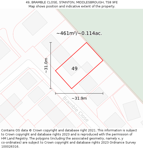 49, BRAMBLE CLOSE, STAINTON, MIDDLESBROUGH, TS8 9FE: Plot and title map