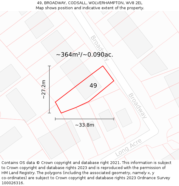 49, BROADWAY, CODSALL, WOLVERHAMPTON, WV8 2EL: Plot and title map