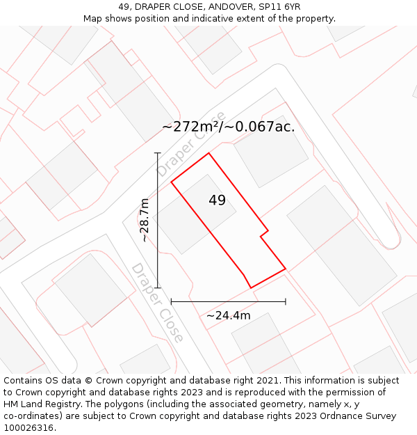 49, DRAPER CLOSE, ANDOVER, SP11 6YR: Plot and title map