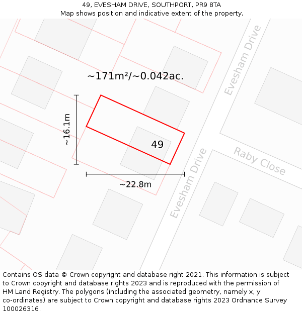 49, EVESHAM DRIVE, SOUTHPORT, PR9 8TA: Plot and title map