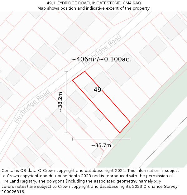 49, HEYBRIDGE ROAD, INGATESTONE, CM4 9AQ: Plot and title map