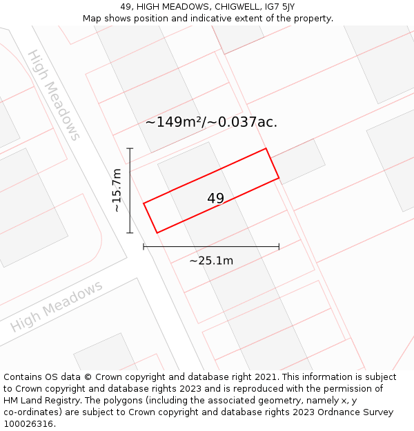 49, HIGH MEADOWS, CHIGWELL, IG7 5JY: Plot and title map