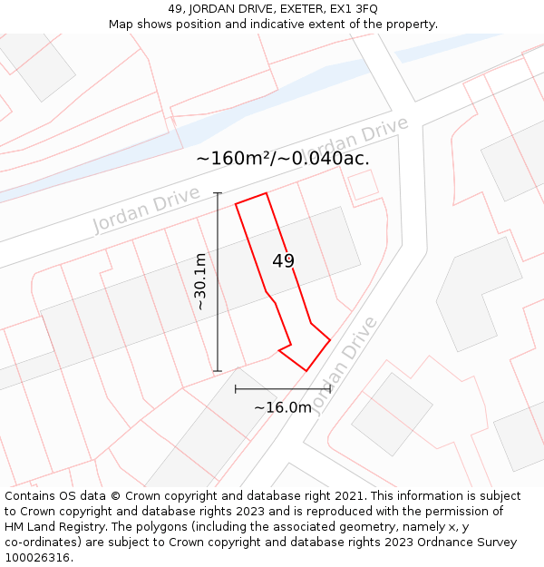 49, JORDAN DRIVE, EXETER, EX1 3FQ: Plot and title map