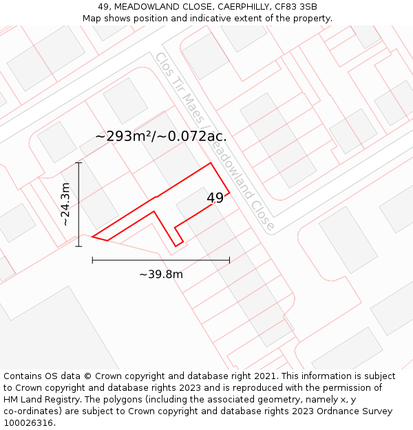 49, MEADOWLAND CLOSE, CAERPHILLY, CF83 3SB: Plot and title map