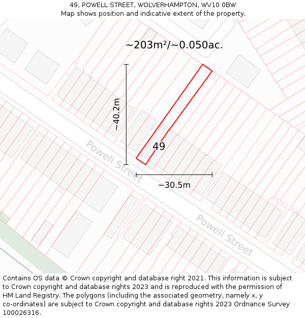 49, POWELL STREET, WOLVERHAMPTON, WV10 0BW: Plot and title map