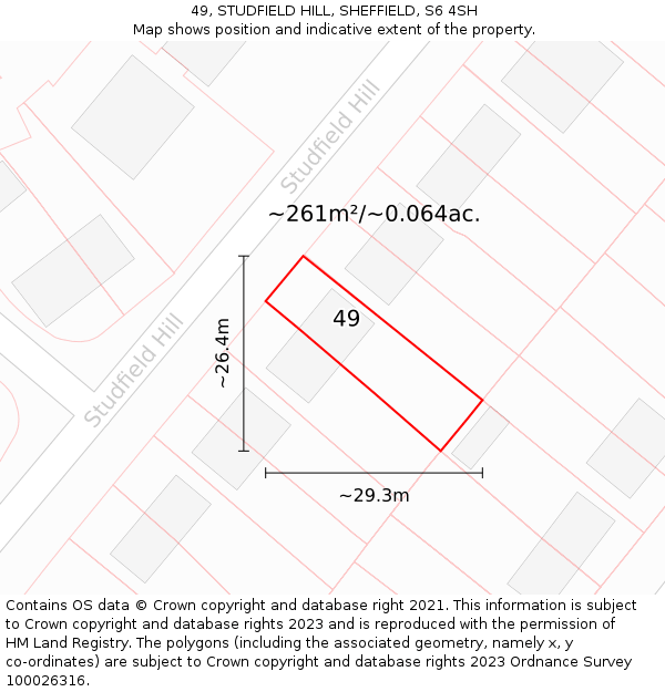 49, STUDFIELD HILL, SHEFFIELD, S6 4SH: Plot and title map