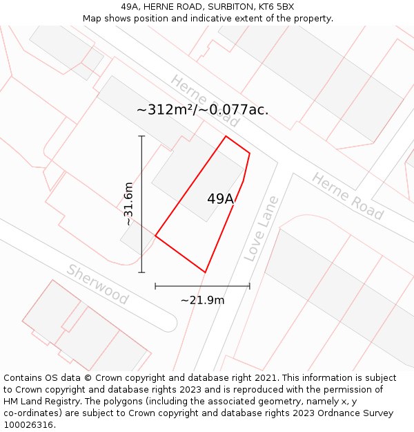 49A, HERNE ROAD, SURBITON, KT6 5BX: Plot and title map