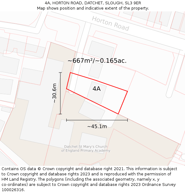 4A, HORTON ROAD, DATCHET, SLOUGH, SL3 9ER: Plot and title map