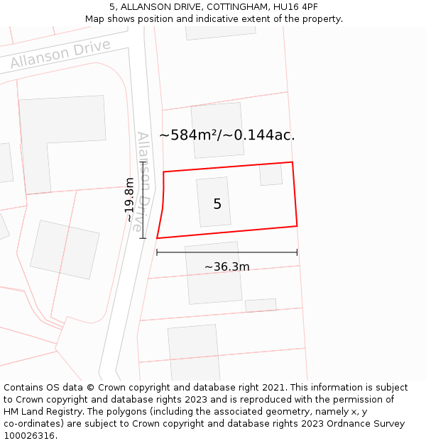 5, ALLANSON DRIVE, COTTINGHAM, HU16 4PF: Plot and title map