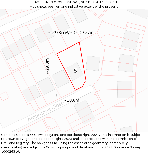 5, AMBRUNES CLOSE, RYHOPE, SUNDERLAND, SR2 0FL: Plot and title map