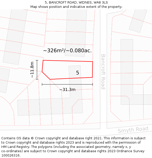 5, BANCROFT ROAD, WIDNES, WA8 3LS: Plot and title map