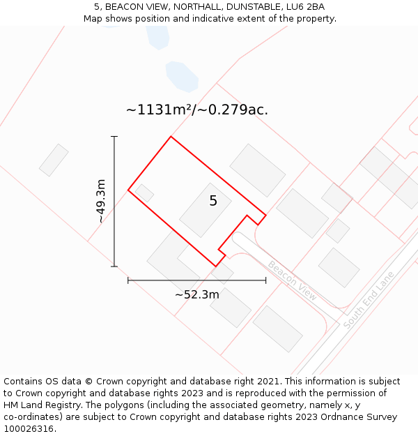 5, BEACON VIEW, NORTHALL, DUNSTABLE, LU6 2BA: Plot and title map