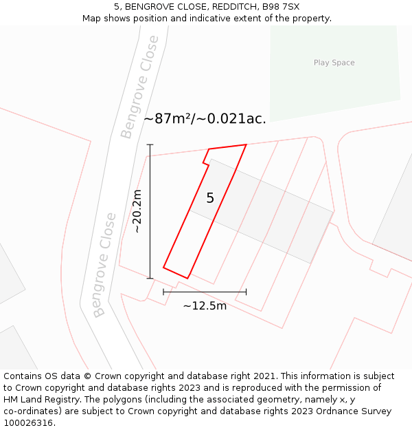 5, BENGROVE CLOSE, REDDITCH, B98 7SX: Plot and title map