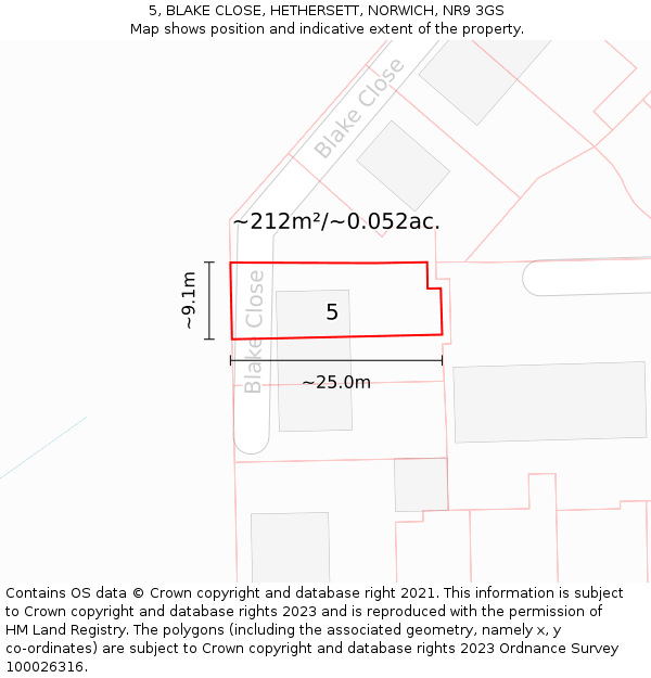 5, BLAKE CLOSE, HETHERSETT, NORWICH, NR9 3GS: Plot and title map
