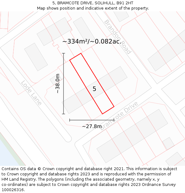 5, BRAMCOTE DRIVE, SOLIHULL, B91 2HT: Plot and title map