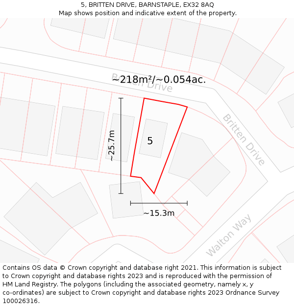5, BRITTEN DRIVE, BARNSTAPLE, EX32 8AQ: Plot and title map