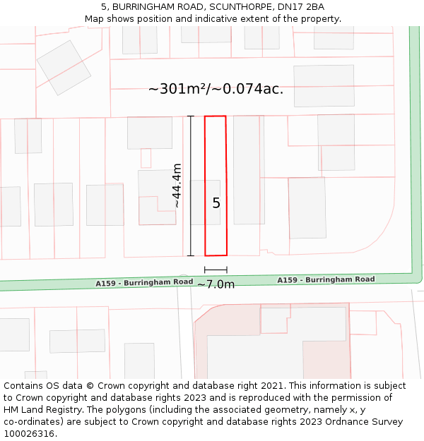 5, BURRINGHAM ROAD, SCUNTHORPE, DN17 2BA: Plot and title map