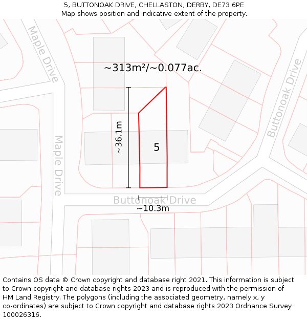 5, BUTTONOAK DRIVE, CHELLASTON, DERBY, DE73 6PE: Plot and title map