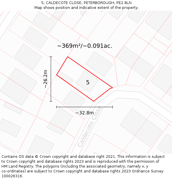 5, CALDECOTE CLOSE, PETERBOROUGH, PE2 8LN: Plot and title map