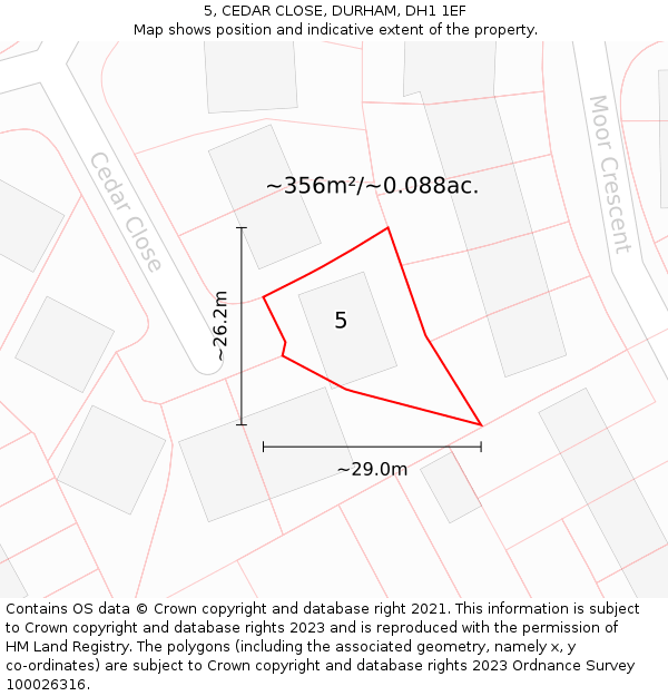 5, CEDAR CLOSE, DURHAM, DH1 1EF: Plot and title map