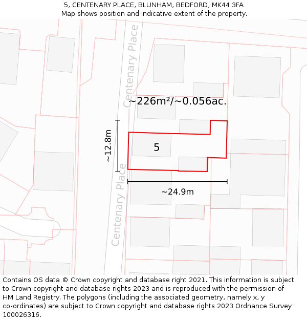 5, CENTENARY PLACE, BLUNHAM, BEDFORD, MK44 3FA: Plot and title map