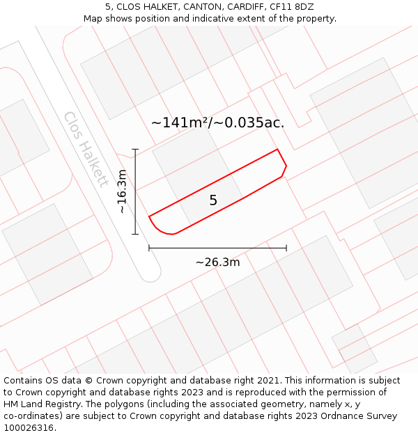 5, CLOS HALKET, CANTON, CARDIFF, CF11 8DZ: Plot and title map