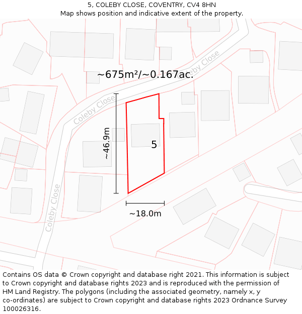 5, COLEBY CLOSE, COVENTRY, CV4 8HN: Plot and title map