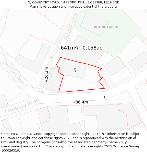 5, COVENTRY ROAD, NARBOROUGH, LEICESTER, LE19 2GD: Plot and title map