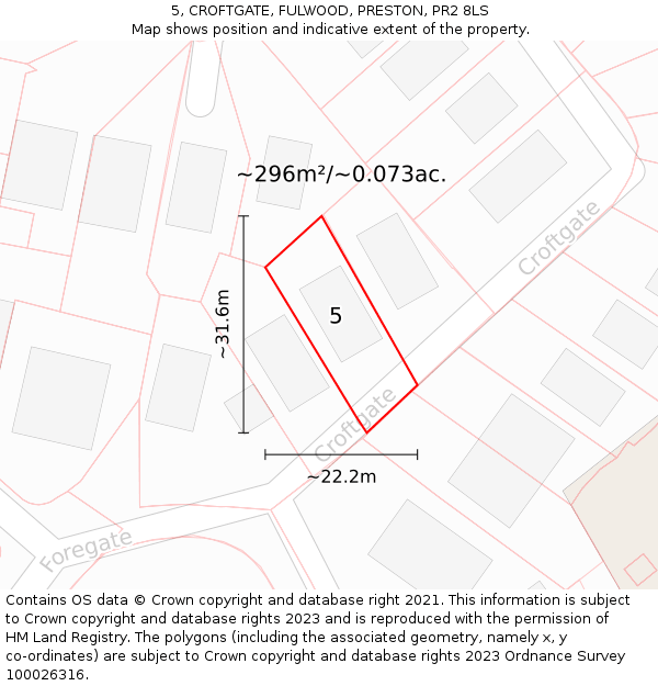 5, CROFTGATE, FULWOOD, PRESTON, PR2 8LS: Plot and title map
