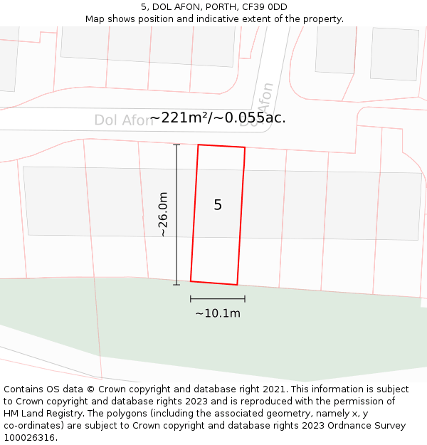 5, DOL AFON, PORTH, CF39 0DD: Plot and title map