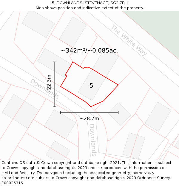 5, DOWNLANDS, STEVENAGE, SG2 7BH: Plot and title map