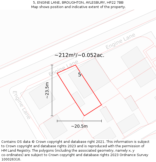 5, ENGINE LANE, BROUGHTON, AYLESBURY, HP22 7BB: Plot and title map