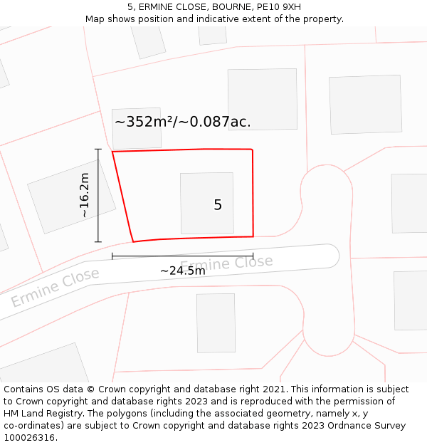 5, ERMINE CLOSE, BOURNE, PE10 9XH: Plot and title map