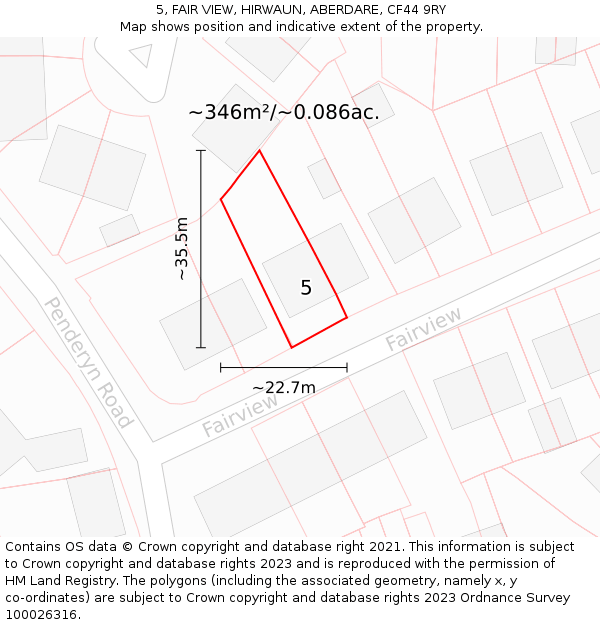 5, FAIR VIEW, HIRWAUN, ABERDARE, CF44 9RY: Plot and title map