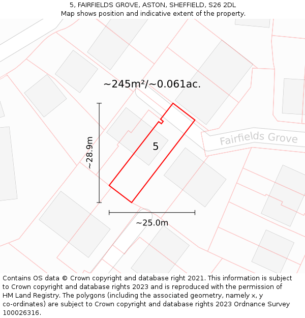 5, FAIRFIELDS GROVE, ASTON, SHEFFIELD, S26 2DL: Plot and title map